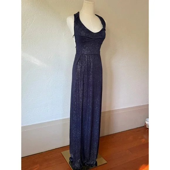 Lucy In The Sky Maxi Dress Halter Neck Sparkly Evening Party Navy Size M - Picture 2 of 10
